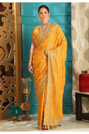 Yellow silk festival wear saree  4111
